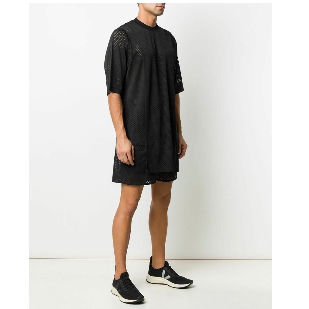 Men's Oversized Black Mesh Short Sleeve Shirt